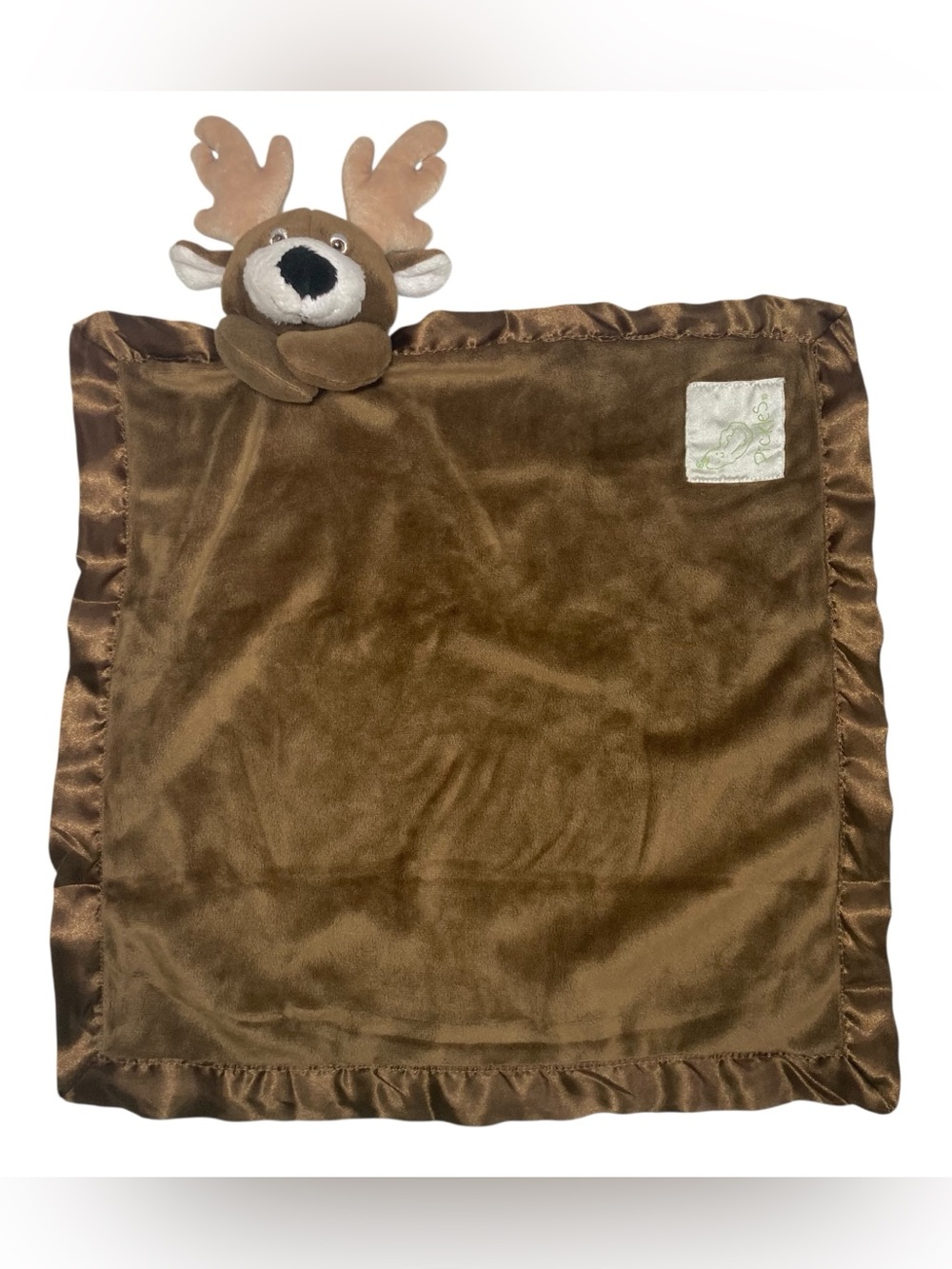 Pickles Deer Lovey 16" Baby Security Blanket Brown Reindeer Buck Scene Weaver.